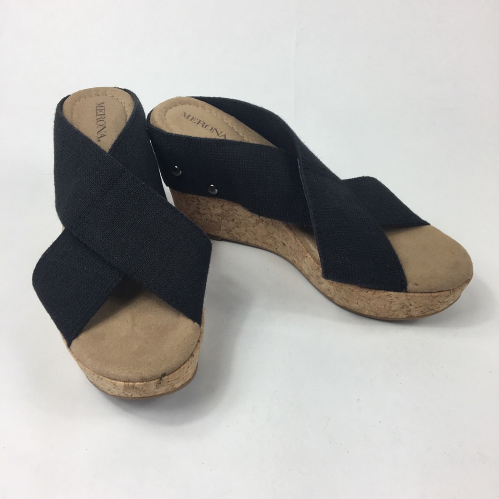 Black Cork Platform Wedge Sandals